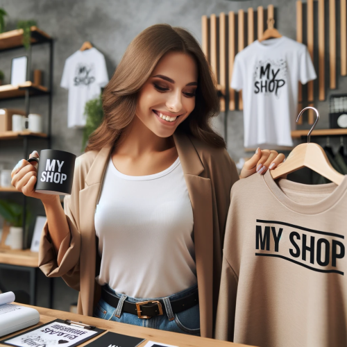 An image showing a satisfied customer, a young adult woman, smiling and interacting with personalized products in a retail store. 3D AR/VR V-commerce news