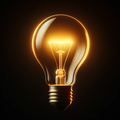 A warm, glowing light bulb against a pure black background. The light bulb should emit a soft, golden-yellow light, creating a cozy and inviting atmosphere. 3D AR/VR V-commerce news. Top 10 Innovative E-Commerce Strategies.
